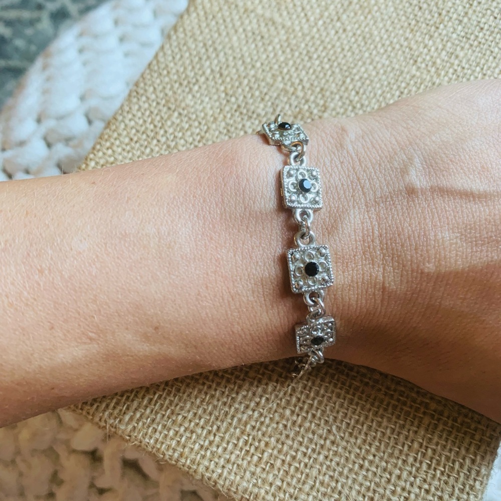 Romanian Silver & Black Crystal Fillagree Bracelet